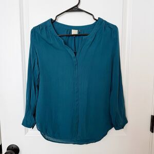 Ecru Womens Silk Button Front Top Size Small Office Workwear Quiet Luxury Teal